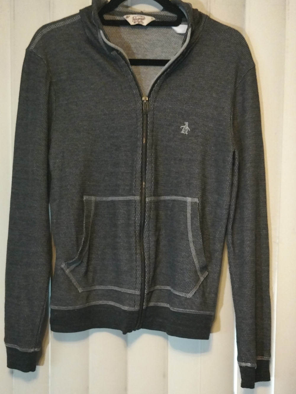 Original Penguin Men's Charcoal Gray Zip-Up Sweater Jacket